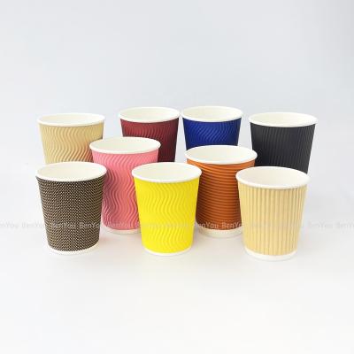 China 8/12/16oz 250-500ml Disposable Coffee Hot Drinks Cup With Lid Ripple Wall Insulated Double Wall LOGO Turkish Coffee Paper Cup Custom Made for sale