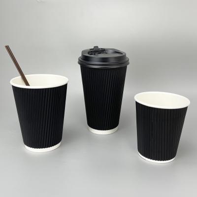 China Biodegradable Disposable Double Walled Hot Cups With Lids Wave Wall Coffee Tea Hot Chocolate Drinks Perfect Travel To Go Paper Cup And Lid for sale