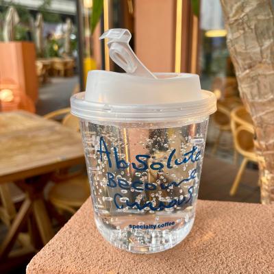 China Widely new style U shape thick plastic disposable cold milkshake drink cup coffee takeaway plastic cup with lid for sale