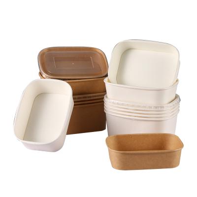 China OEM/ODM Eco Friendly Disposable Customizable Friendly Rectangle Shape Paper Bowl Salad Rice Caterer Customized LOGO Paper Bowl With Lid for sale