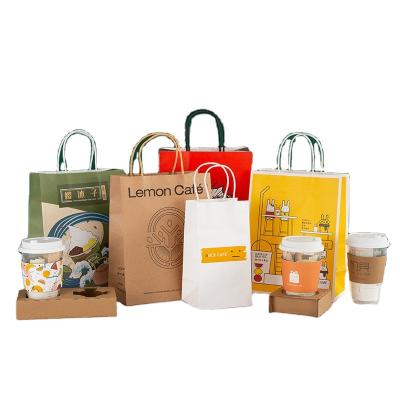 China Recycled Logo Printing Packaging Paper Cup Materials Eco-Friendly Coffee Milktea Custom Cup Paper Bags With Handles for sale