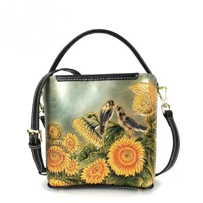 China New Design Fashion Ethnic Vintage Style Leather Carving With Strap And Handle Women Bags for sale