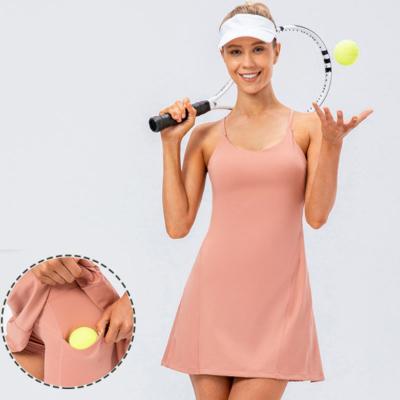 China Stylish Girl Sleeveless Dress Practical Wholesale Breathable 2 Piece Set Tennis Dress With Pocket Shorts for sale