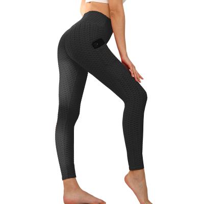 China Antibacterial Women's Sport Bubble Leggings High Waist Anti Cellulites Butt Crac! crack! booty spats with phone pockets for sale