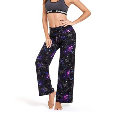 China Viable Wholesale Womens Wide Waisted Leg Leopard Lounge Pants High Pants Family Pajamas Pants For Women for sale