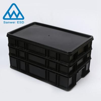 China Plastic ESD Shield Cleanroom Black Circulation ESD Box For Anti-Static Protection for sale