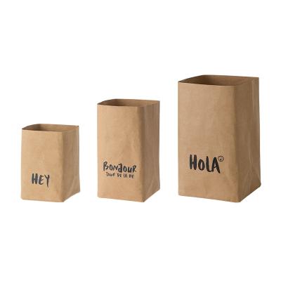 China Multifunction Luxury Eco-friendly Recycled Kraft Paper Bag Recycled Home Flowerpot Washable Tote Custom Logo for sale