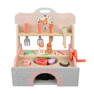 China Parent-children 2022 New Design Interactive BBQ Table Toys Play House Kitchen Toys Pretend Play Children Kids Wooden Toys for sale