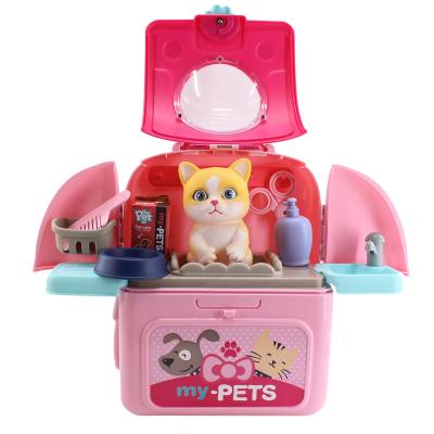 China New Arrival 2022 Portable Backpack Toys Pet 2 In 1 Set Backpack Cat Care Pet Plastic Animal Set Toy For Kids Pretend Play for sale