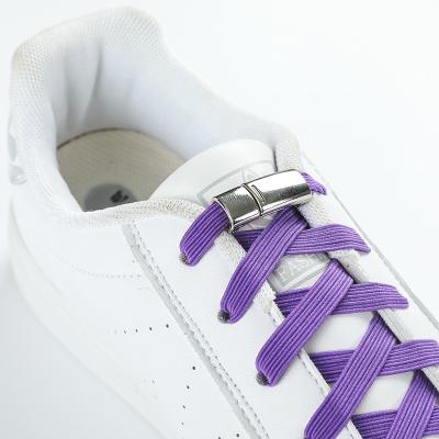 China Flat Rise Style No Tie Stretch Flat Nylon Shoe Strings Shiny Metallic Magnetic Magnetic Clips Laces Metal Buckle Lock for sale