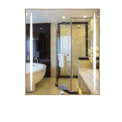 China Large Bright Bathroom Led Length Light Mirror With Clock Temperature for sale