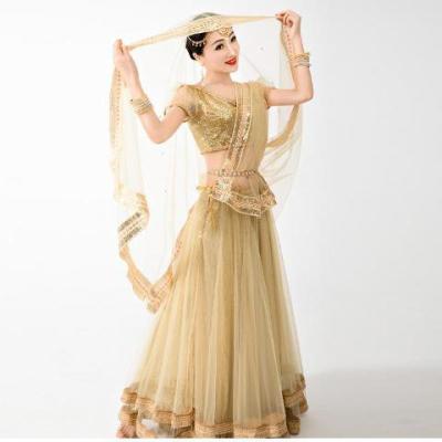 China Shari Lengha Top Swing Skirt Scarf Saree Dress Golden Gorgeous Costume Sari Wearr Noble Suit Small Strap Design Large for sale