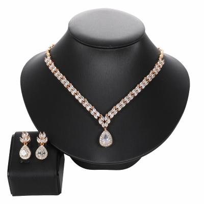 China Environmental Friendly Luxury Bridal Jewelry Sets Zircon Water Drop Wedding Necklace Earring Sets for sale