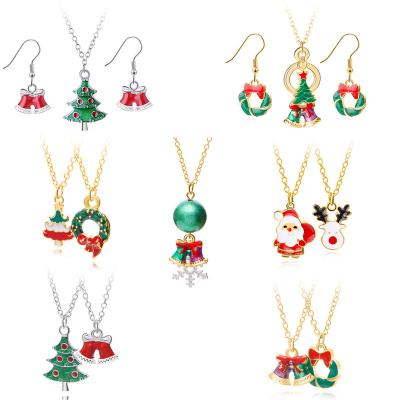 China 2022 FASHIONABLE Hot Sale Gold Plated Santa Claus Christmas Trees Earrings Necklace Jewelry Sets Christmas Gifts For Party for sale