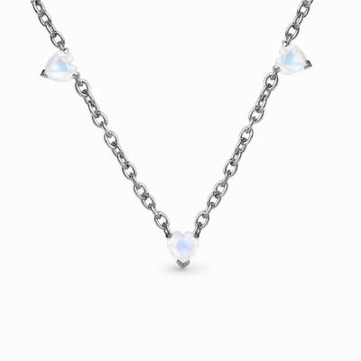 China Hot Selling S925 Sterling Silver Three Heart Moonstone Charm Necklace Soft Luxury Exquisite Jewelry High Quality for sale