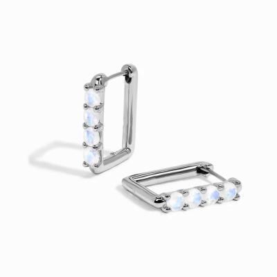 China Exquisite New Nile S925 Sterling Silver Rectangular Inlaid Moonstone High Quality Style Stud Earrings for sale