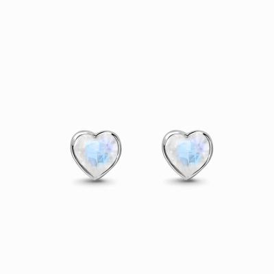 China Wholesale S925 Sterling Silver Inlaid Moonstone Earrings High End Simple Cute High Quality All-match Heart Stud Earrings for sale