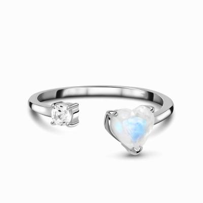 China High Quality Fashion All-match S925 Sterling Silver Heart Moonstone Micro-encrusted Diamond Adjustable Open Ring for sale