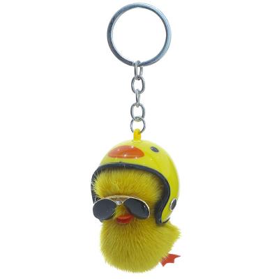 China Soft Hand Feeling Mink Fur Helmet Little Yellow Duck Bag Pendant Cute Plush Hot Sale Fashion Doll Key Chains for sale