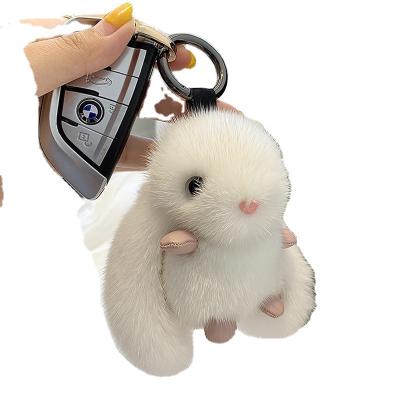 China New Design Soft Hand Feeling Mink Fur Rabbit School Bag Ornament Fashion Cute Plush Doll Key Chain For Gifts for sale