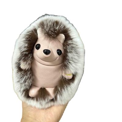 China New Design Soft Hand Feeling Rabbit Fur Rabbit Small Cute Hedgehog Bag Original Single Pendant Plush Doll Keychains for sale