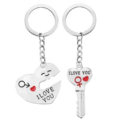 China Eco-Friendly 1 Pair Couples Necklace Key Chain Love Key And Heart Keychain Valentine's Day Romantic Eco-Friendly Gifts for sale