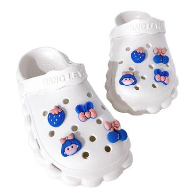 China Hot Selling Personalized Cute Blue Girl Croc Fruit Resin Klein Cartoon PVC Custom Clog Charms Shoe Accessories for sale