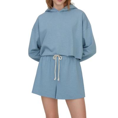 China 2021 Wear Breathable Sporty Women's Tracksuits Casual Loose Long Sleeve Crop Tops And Shorts Set for sale