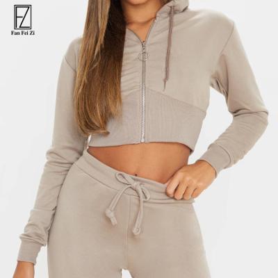 China 2021 Fitness Wear Hoodie Breathable Fashionable Full Zipper Active Single Sleeve Slim Fit Cropped Hoodie Woman for sale