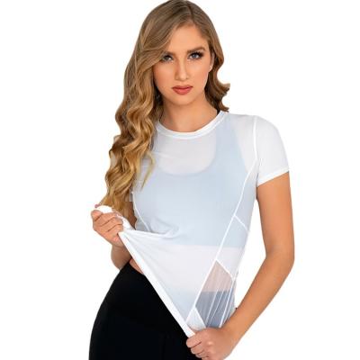 China Wholesale Breathable Summer Uses Yoga Tops Slim Fit Light Weight Gym White Running Shirt For Women for sale