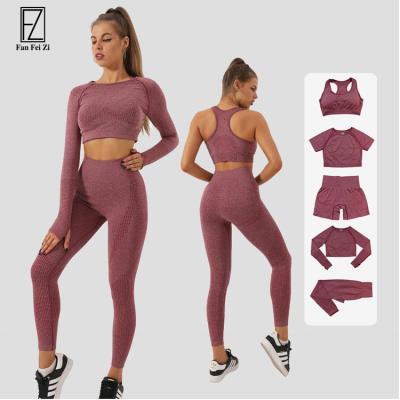 China Hot Sale 3 Pcs Activewear 5 Piece Breathable 5pcs Athleisure Set Workout Apparel Sporty Seamless Gym Fitness Sets Apparel Yoga Wear for sale