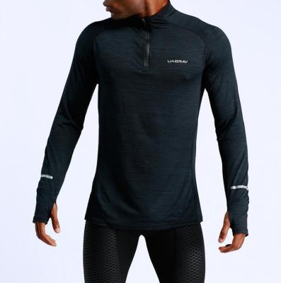 China Breathable Custom High Quality Athletic Apparel Mens Long Sleeves Shaping Quarter Zipper T-Shirt Sports Running Collar Fitness Top for sale