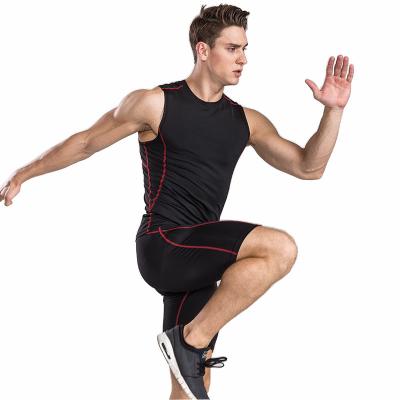 China Antibacterial Custom Quick-Drying Basketball Running High-Elastic Breathable Fitness Pants Sleeveless Vest Fitness Training Two-Piece Set for sale