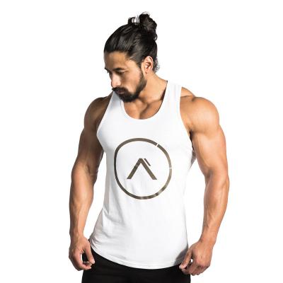 China Latest Antibacterial High Quality White Polyester Runner Mens Gym Fitness Back Tank Tops for sale