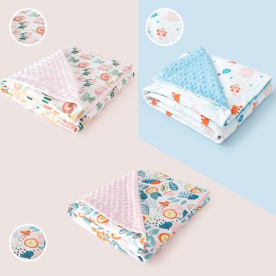 China UBEST Baby Bedding PORTABLE Reversible Flannel Fleece Warm Plush Blanket With Minky Dot Blanket Pink &Blue Dotted Animals Supporting Plant for sale