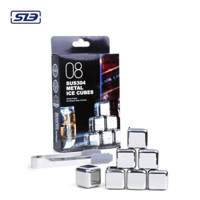 China Sustainable 8pcs Color Box Food Grade Steel Metal Cool Reusable Ice Cube For Drink for sale