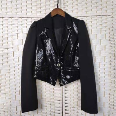 Chine Blazer noir de paillette de dames boutonné par revers à la mode pour la partie de boîte de nuit à vendre