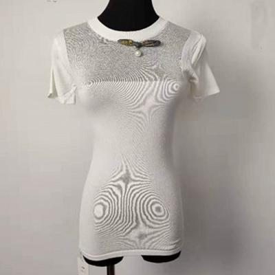 China Gestricktes das Bodycon-T-Shirt der Frauen sexy und elegant mit Perlen-Dekoration zu verkaufen