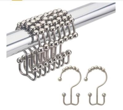 China CLASSIC Stainless Steel Shower Curtain Rings Metal Double Slip Shower Hooks For Bathroom Shower Rods Curtains Polished Chrome for sale