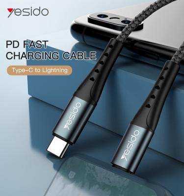 China YESIDO COMPUTER 2 Meter Palladium 12W Aluminum Alloy USB Nylon Braided Type C to Lightning Data Cable For iPhone for sale