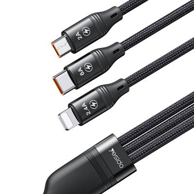 China Multi Function Data Transfer Cable Yesido Usb Data Type C 66W Micro Fast 3 In 1 Line Mobile Phone Charger Cable Charging Cord for sale