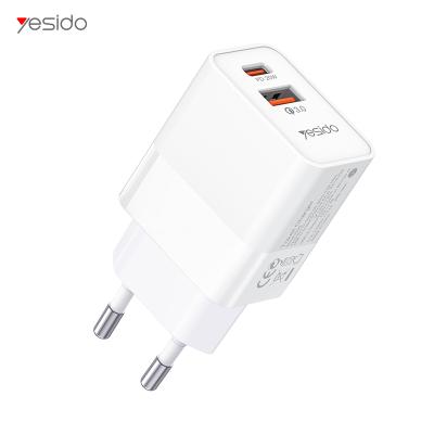 China YESIDO Mobile Phone Dual Port Multifunctional Portable Wall USB and Type-C 20W Charger and Max PD Adapter for sale