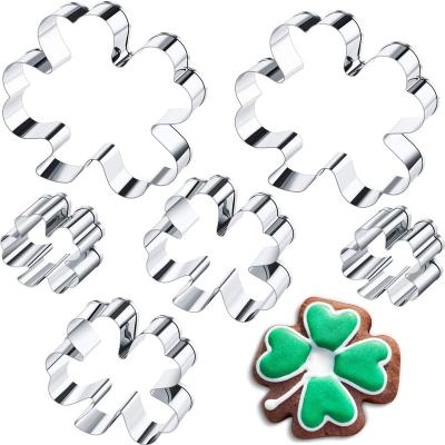 China Disposable 6 Pcs 3 Sizes St. Patrick's Day Stainless Steel Four Leaf Clover Cookie Cutter Set For DIY Projects for sale