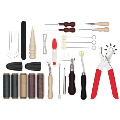 China Leather Crafts and Repair 32 PC Awl Kit Hand Stitcher Set Leather Punch Hot Selling Leather Sewing Tool for Diy Craft for sale