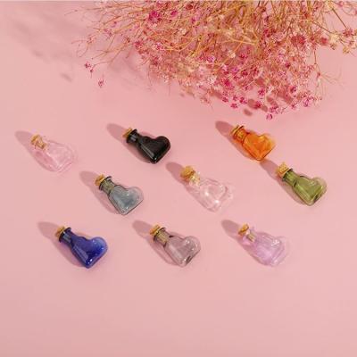 China Hot Sale 9Pcs Heart Glass Multicolor Oblique Bottle Glass Recyclable Eco-friendly Mini Bottle With Cork for sale