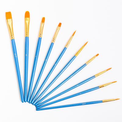 China 10 Pieces Special Wooden Handle Nylon Hair Oil Painting Watercolor Paint Artist Oil Paint Brush Set for sale