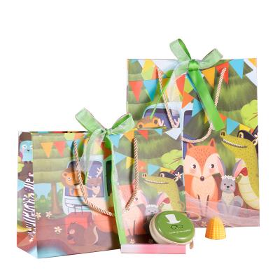 China Wholesale Recyclable Customized Printed Happy Brithday Party Gift Paper Bag Box Lovely Zoo Cartoon Animal Clothing Packaging For Kids for sale