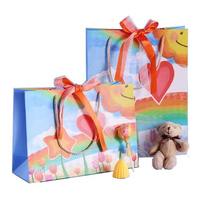 China Recyclable Wholesale Customized Fancy Happy Birthday Thank You Clothing Shopping Packaging Paper Bags With Handle Kids Gift Box for sale