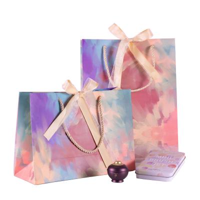 China Wholesale Customized Recyclable Fancy Colorful Partyware Printed Clothing Packaging Shopping Paper Bags Recyclable Oil Painting With Handles Gift Box for sale