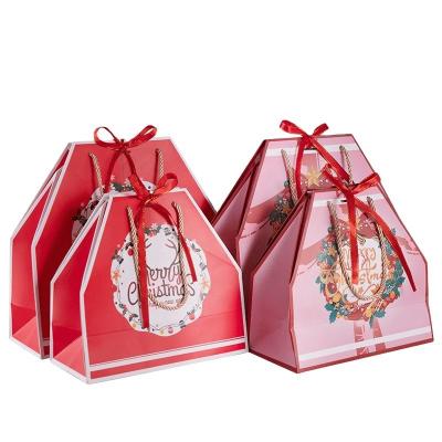 China 2021 Recyclable New Merry Christmas Shaped Beautiful Paper Bag With Ribbon Handle Gift Bags In Stock Packaging Wholesale Shopping for sale